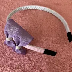 ハンドメイド　カチューシャ　リボン付き　パープル　ピンク