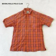 ビバリーヒルズポロクラブ 半袖シャツ チェック コットン オレンジ系 サイズL