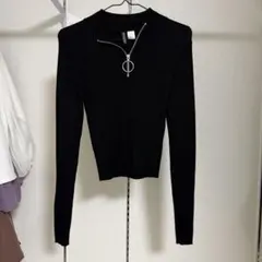 H&M ブラックリブセーター