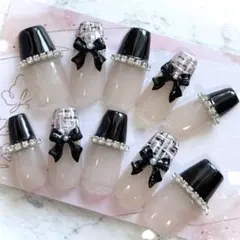 ネイルチップ フレンチガーリー 量産型 韓国 スナ系 ワンホン フレンチ 地雷系