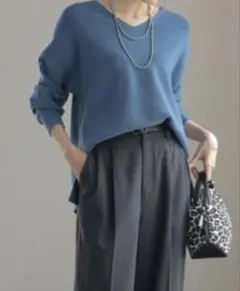 グローバルワーク メルティアゼVネックプルオーバー L 青