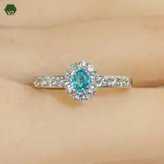 【33-18】ブラジル産パライバトルマリンダイヤリング0.123/D0.36ct