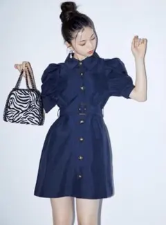 【GRL】ウエストベルト付きフロントボタンシャツワンピース[tg479]