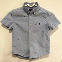 【美品】ラルフローレン 半袖シャツ 6 120 旗 フラッグ 刺繍 ブルー