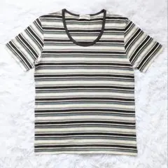 ナノユニバース ボーダー半袖Tシャツ Mサイズ アイボリー マルチカラー 日本製