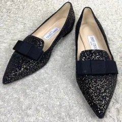 『美品』ジミーチュウ GALA フラットシューズ グリッター リボン オペラ