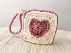 「いちごミルク」♡手編みマルチポーチ♡AirPodsケース 小物入れ