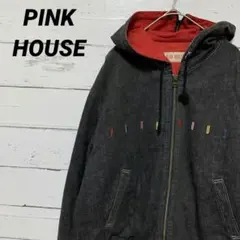 【ピンクハウス】デニムジャケットブルゾンブランド刺繍ロゴ フード付き
