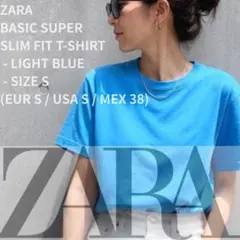 ​【美品】ZARA スーパースリムフィット TシャツS ブルー 着痩せシルエット