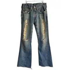 00s TRUE RELIGION JOEY フレアデニム Y2K ダメージ加工