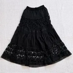 美品　ラブティックボンボン　コットンレースティアードマキシスカート　ブラックのサムネイル
