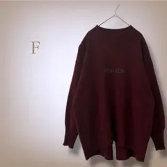 ハイネック 英字ロゴ ニット セーター オーバーサイズ 前後差 ゆったり F