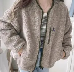 Java コラボ ボアブルゾン ノーカラー リバーシブル　カーキ　L