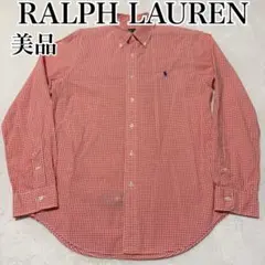美品　ラルフローレン　BDシャツ　ギンガムチェック　ポニーロゴ　刺繍　オレンジ