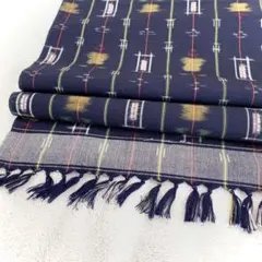 十日町紬　反物　着尺　正絹　紺　新古品　着物　リメイク材料　pt171