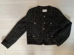【HanSiYiShe】ツイードショートジャケット ブラック ゴールド チェック