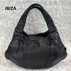 상태좋음 IBIZA イビザ ハンドバッグ パイソン 蛇革 牛革 本革 レザー 黒