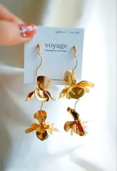 【再販】メタルゴールド フラワー ブライダル ピアス イヤリング ハンドメイド