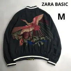 ZARA BASIC　刺繍スカジャン　ブルゾン　ブラック　薄手　リバーシブル　M