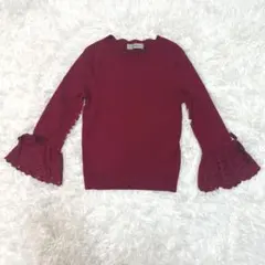 美品　Rirandture リランドチュール レッド　袖口フレア刺繍リブニット