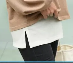 レイヤード風シンプル付け裾ワッフルホワイト スリットデザインインナー