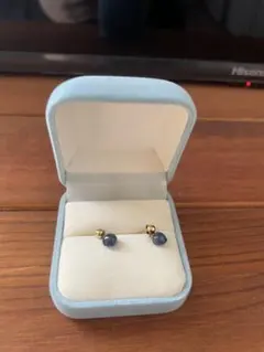 ネイビー天然石ゴールドスタッドピアス