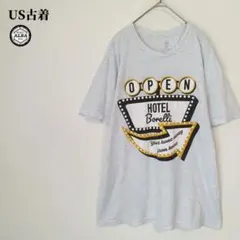 US古着　Tシャツ　USA直輸入　看板柄　ネオン　企業ロゴ　ホテル　グレー　半袖