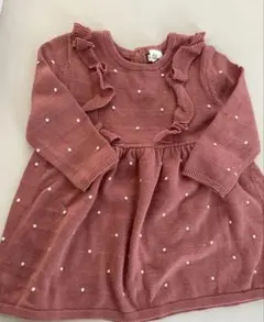 H&M フリル付きニットワンピース ピンク ドット サイズ70