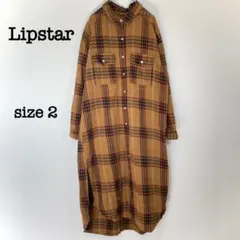 リップスター　シャツワンピース【2】ブラウン　チェック　カジュアル
