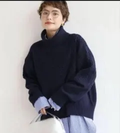 スピックアンドスパン　ネイビー タートルネックセーター