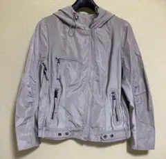 【美品】グレー フード付き　レディースジャケット　#M
