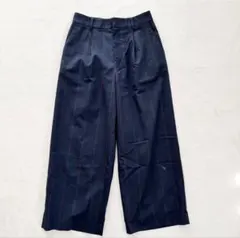 グローバルワーク ワイドパンツ S ストライプ ネイビー ウエストゴム