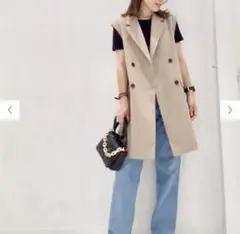 ジーユー オーバーサイズダブルブレストベスト ベージュS