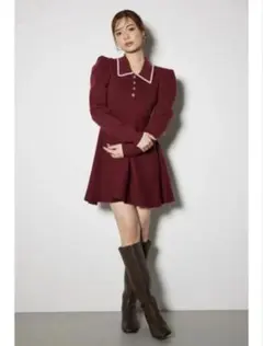 rienda カラーデザインタックミニニットワンピース　レッド