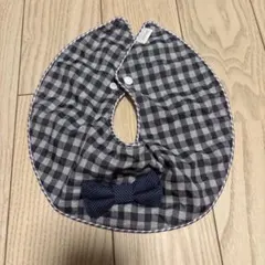 グレー チェック柄 スタイ リボン付きのサムネイル