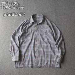 80s 90s ユーロビンテージ 長袖 シャツ グレー チェック XL 古着