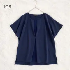 【期間限定】ICB アイシービー 半袖ブラウス ネイビー オフィス きれいめのサムネイル