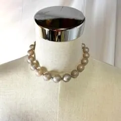 ピンクベージュ パール風 ヨーロッパ製大玉ビーズ ネックレス 約40cm