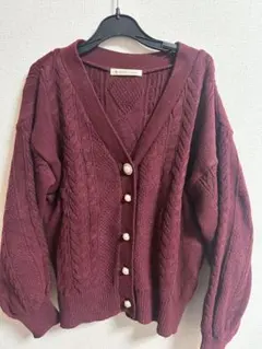 MAJESTIC LEGONバーガンディ ケーブルニット カーディガン