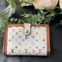 最終お値引き✨ルイヴィトンインターナショナル　マルチカラーがま口財布白ブロン