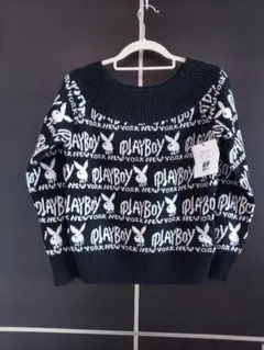新品タグ付きPLAYBOYプレイボーイ ブラック ニットセーター M
