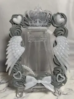 グレー●ハンドメイドホイップデコトレカケース●天使の羽●王冠●リボン