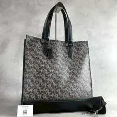 未使用級 コーチ グラハム 2way トートバッグ 本革 PVC ロゴ 総柄 黒