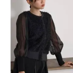 SHEER SLEEVE WAVE KNIT CARDIGAN ブラック - メルカリ