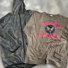 迷彩柄ウィンドブレーカー＆U.S.ARMY長袖Tシャツ 2点セット