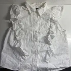 H&M Mサイズホワイトフリルノースリーブシャツ