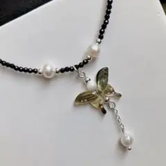 淡水パールとシェルの蝶デザインネックレス