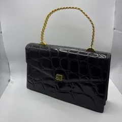 バレンシアガ ボストンバック ビンテージ ハンドルクロコ ナイロン 黒