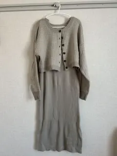 【美品】ジャガードニットカーディガンセットアップワンピース