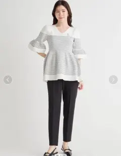 【洗える】ベルスリーブペプラムニットプルオーバー　セルフォード　36